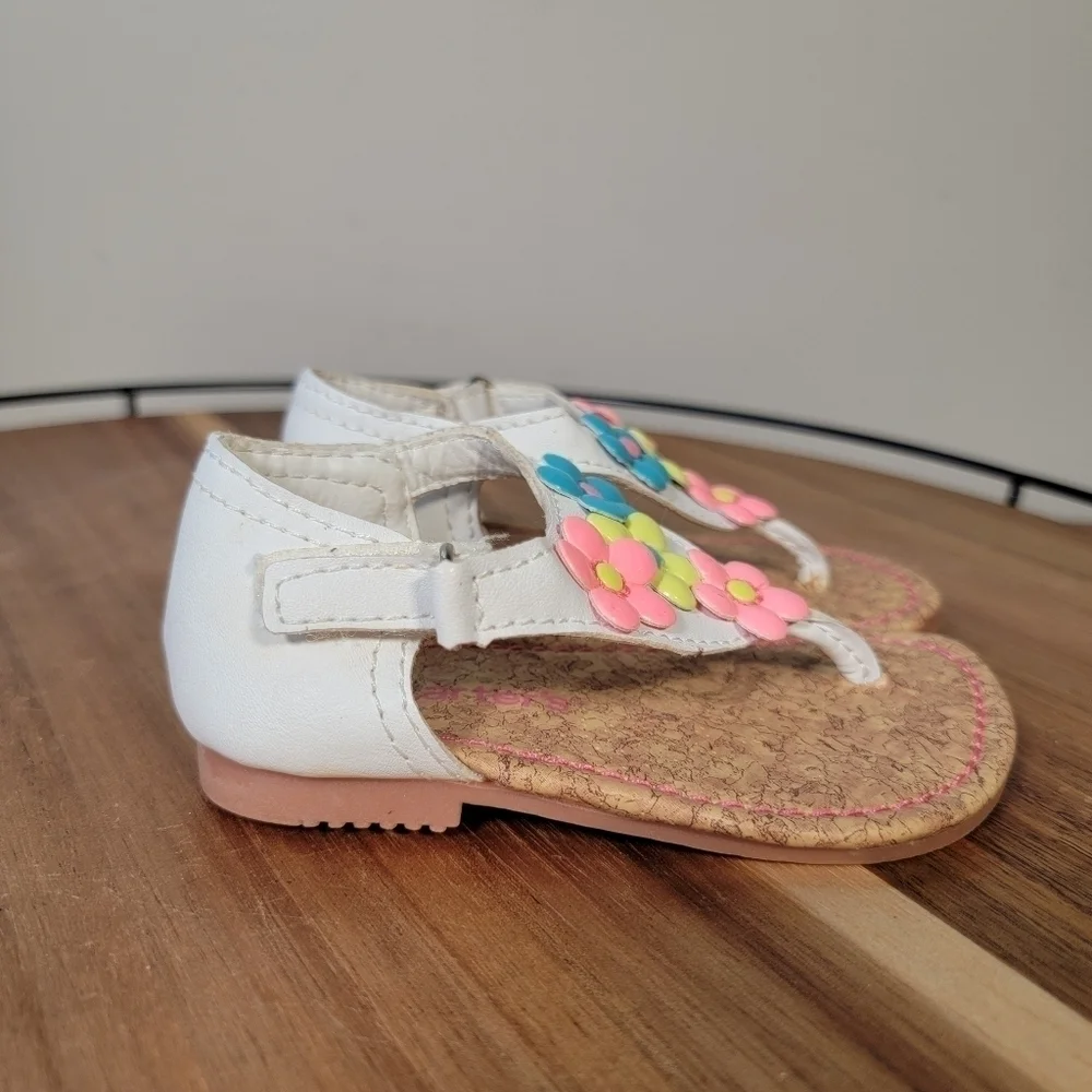 Carter's Kids Daisy 2 White Sandals with Neon Flowers Toddler Size 5